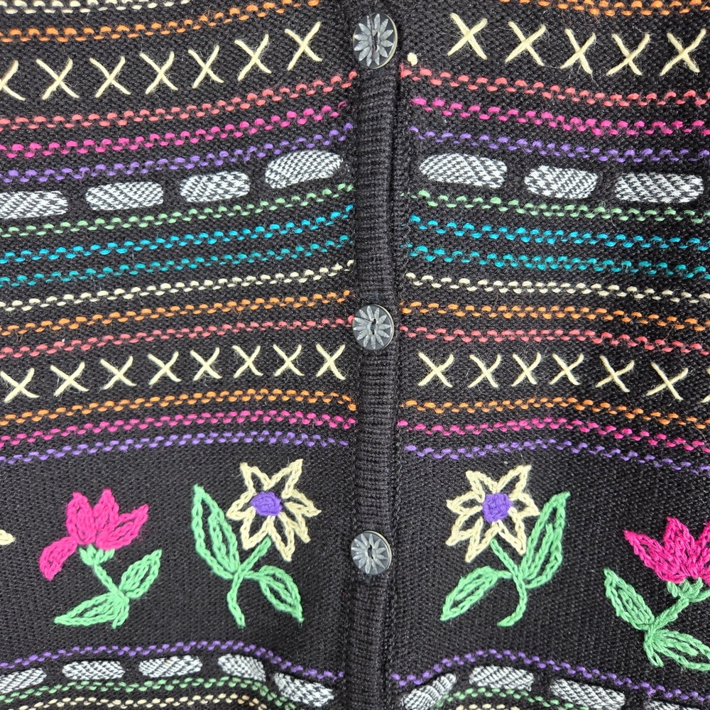 Koret Francisca Sweater Vest Womens L Black Floral Embroidered Knit Cottagecore - Picture 4 of 9